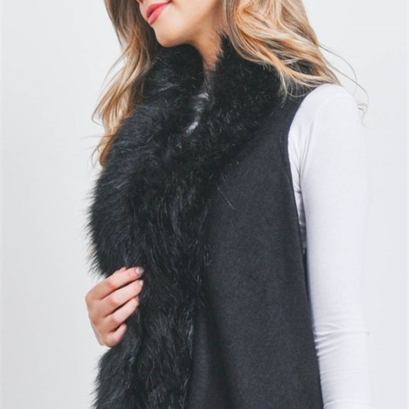 BLACK FAUX FUR TRIM FRINGE SWEATER VEST - Picture 7 of 7